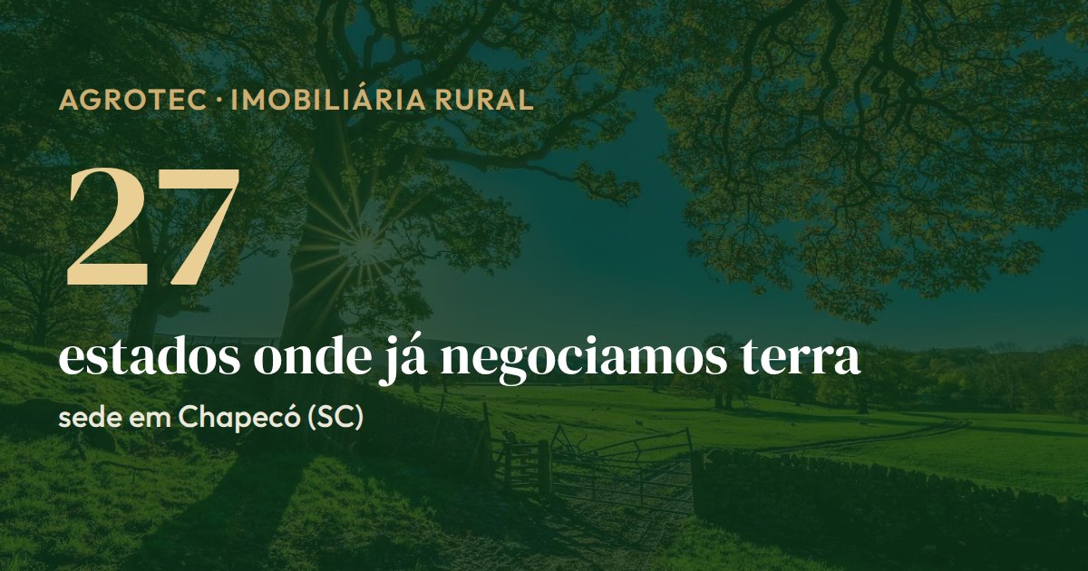 Cartão da Agrotec Imobiliária com o número 27: os estados brasileiros onde a imobiliária rural já negociou terras, com sede em Chapecó (SC)