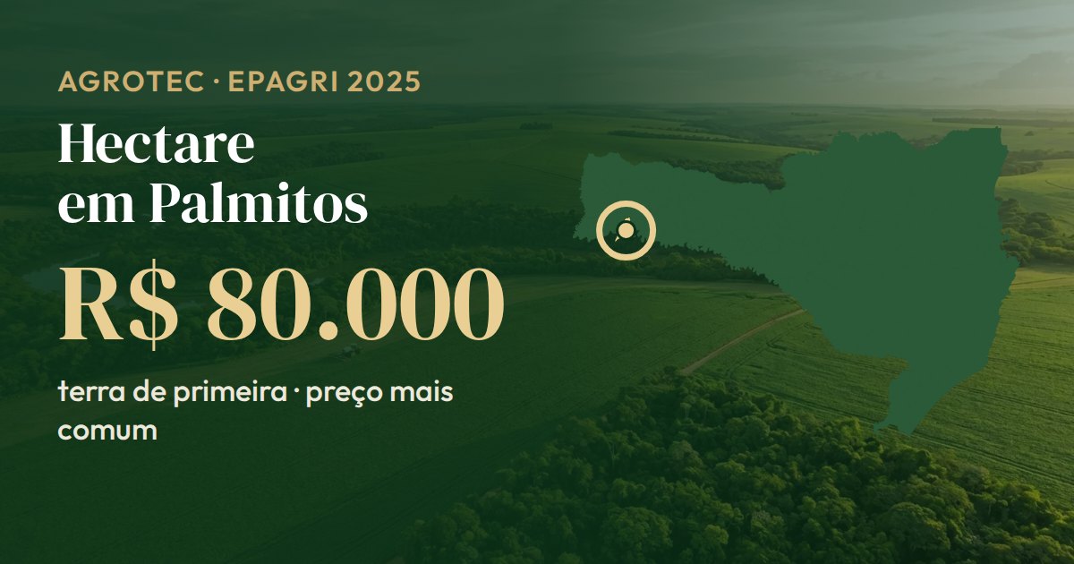 Mapa de Santa Catarina com Palmitos em destaque: o hectare de terra de primeira tem preço mais comum de R$ 80.000 (Epagri, 2025)