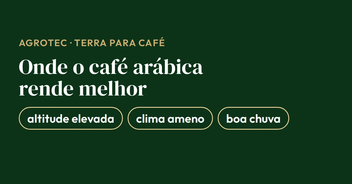 Cartão com onde o café arábica rende melhor: altitudes mais elevadas, clima ameno e boa distribuição de chuvas